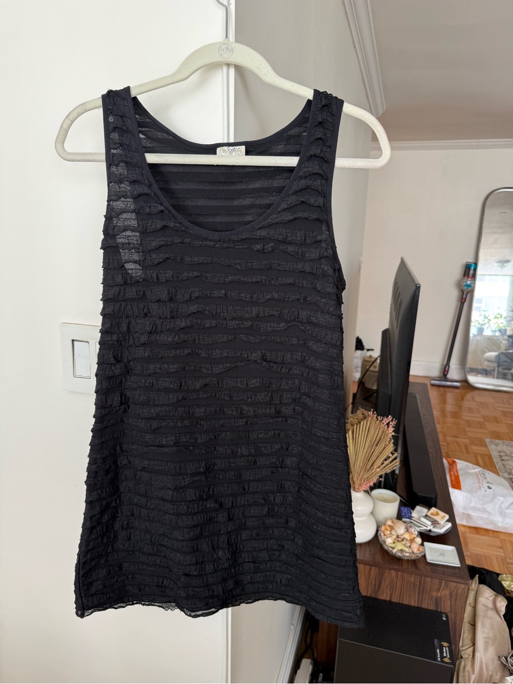 Archival Free People Black Textured Ruffle Tank Dress
